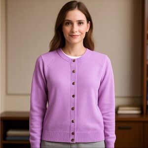 Vtg 80s Womens Lavender Acrylic Button Cardigan Sweater cottagecore minimalist